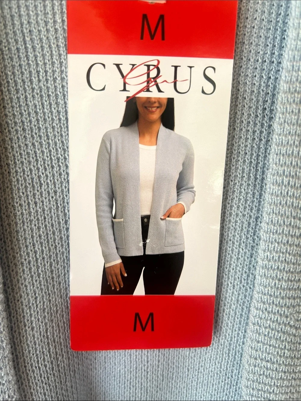 Cyrus Light Blue Open-Front Cardigan with Pocket Trim